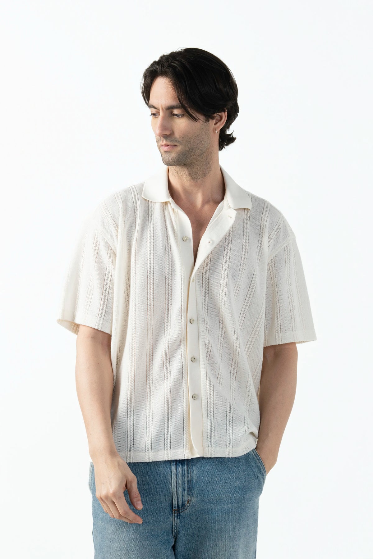 CAMISA MANGA CORTA COLOR IVORY