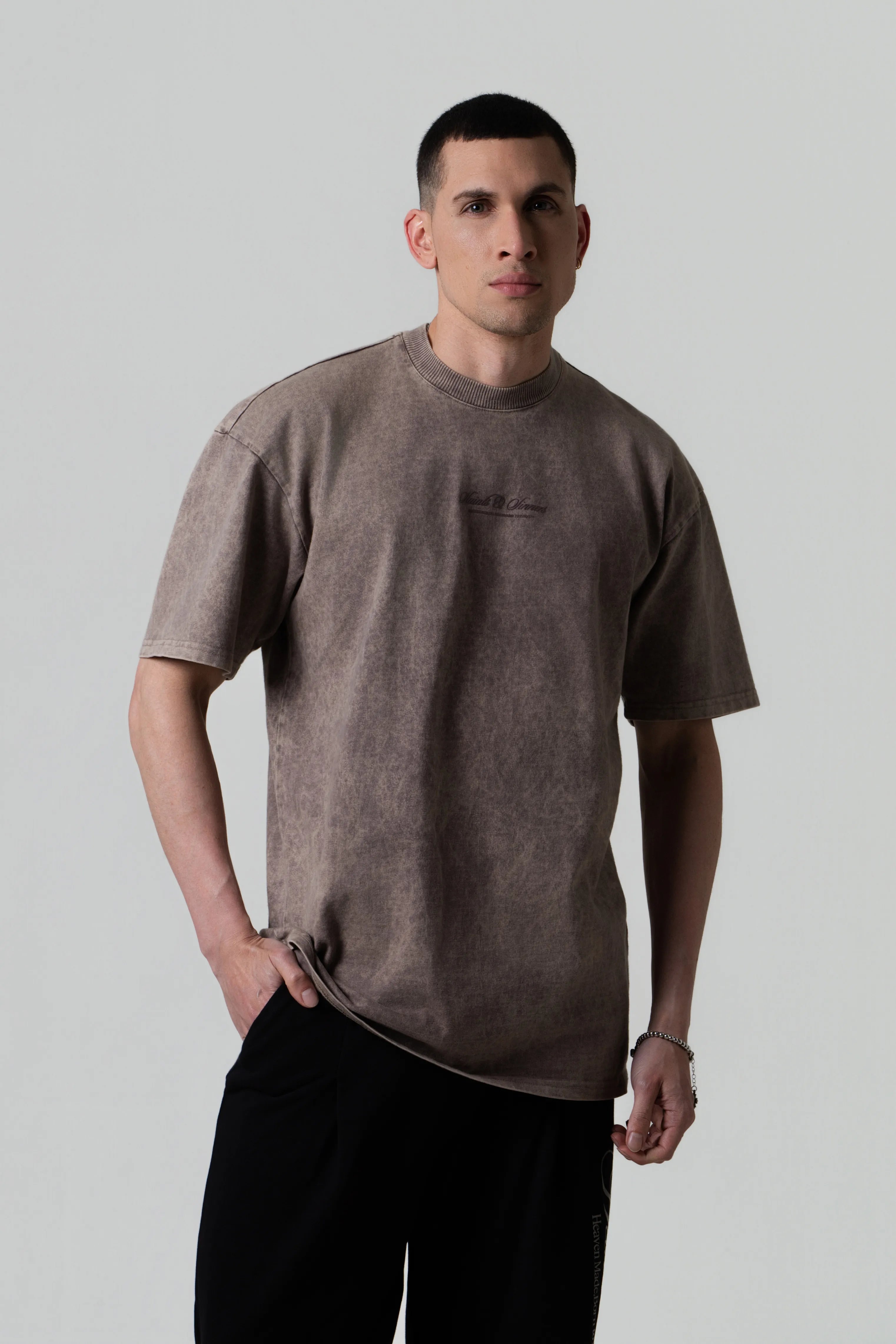 CAMISETA PREMIUM MANGA CORTA COLOR CAFE-IVORY