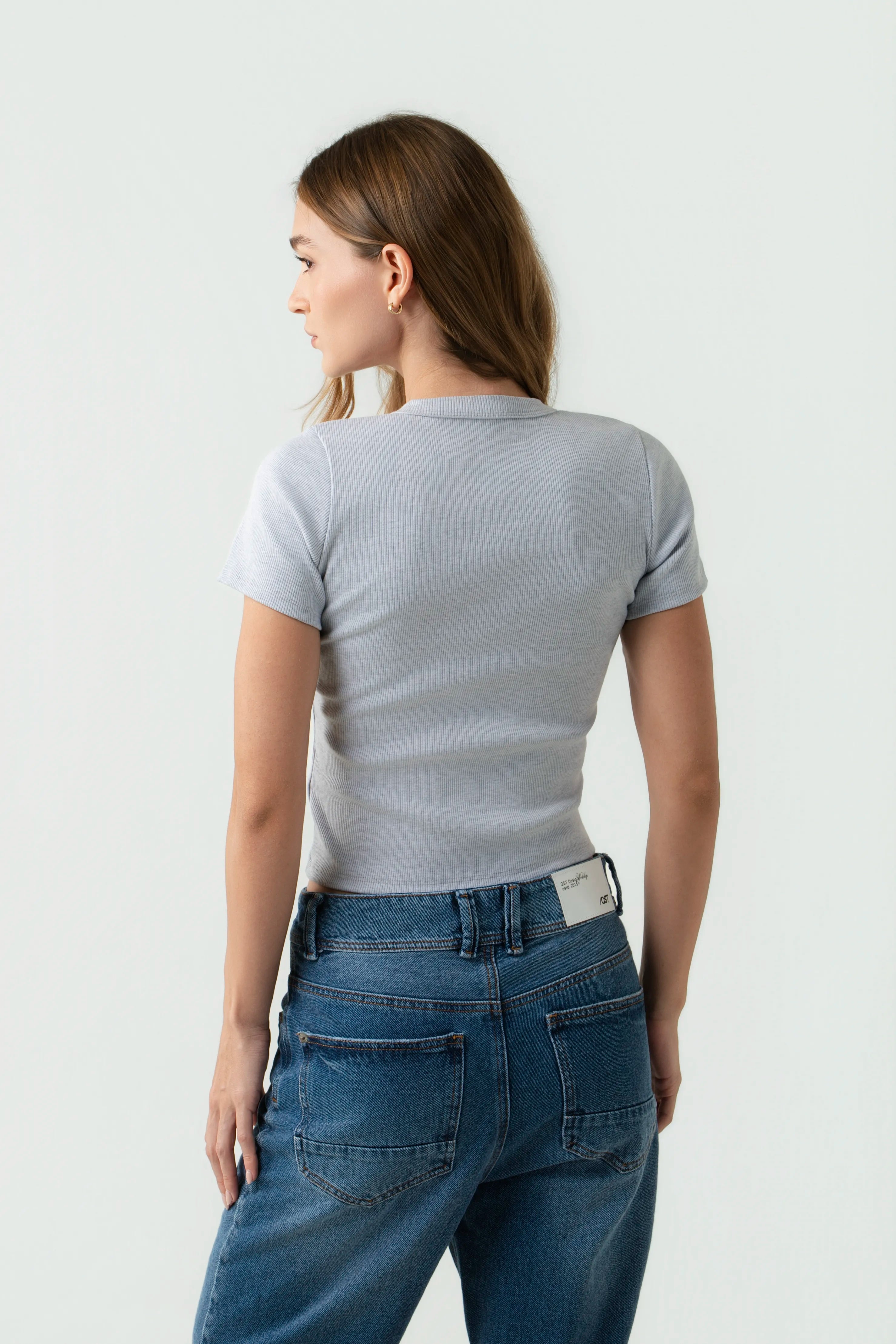 CAMISETA MANGA CORTA COLOR GRIS JASPE CLARO