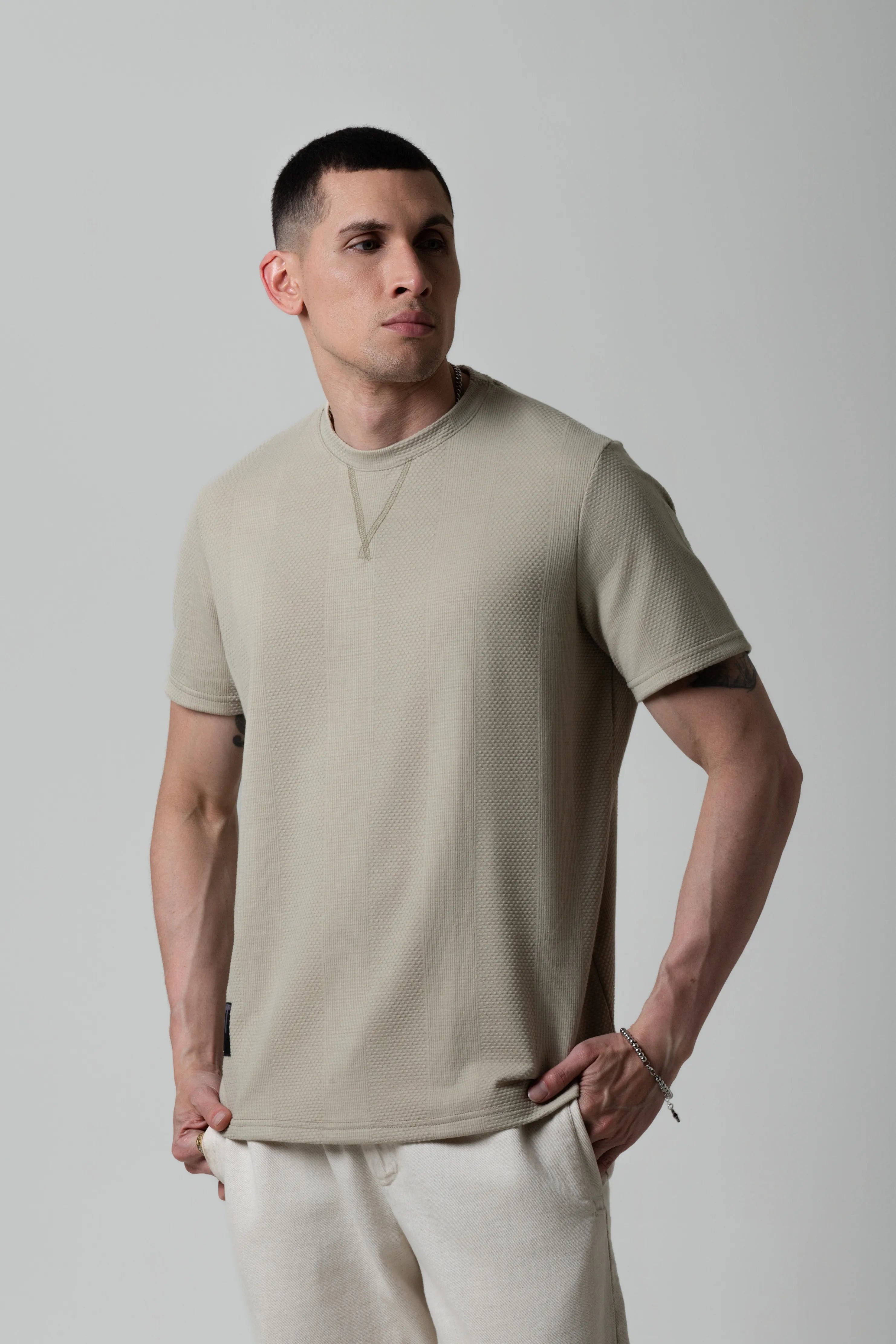 CAMISETA MANGA CORTA COLOR VERDE OLIVA JASPE MEDIO