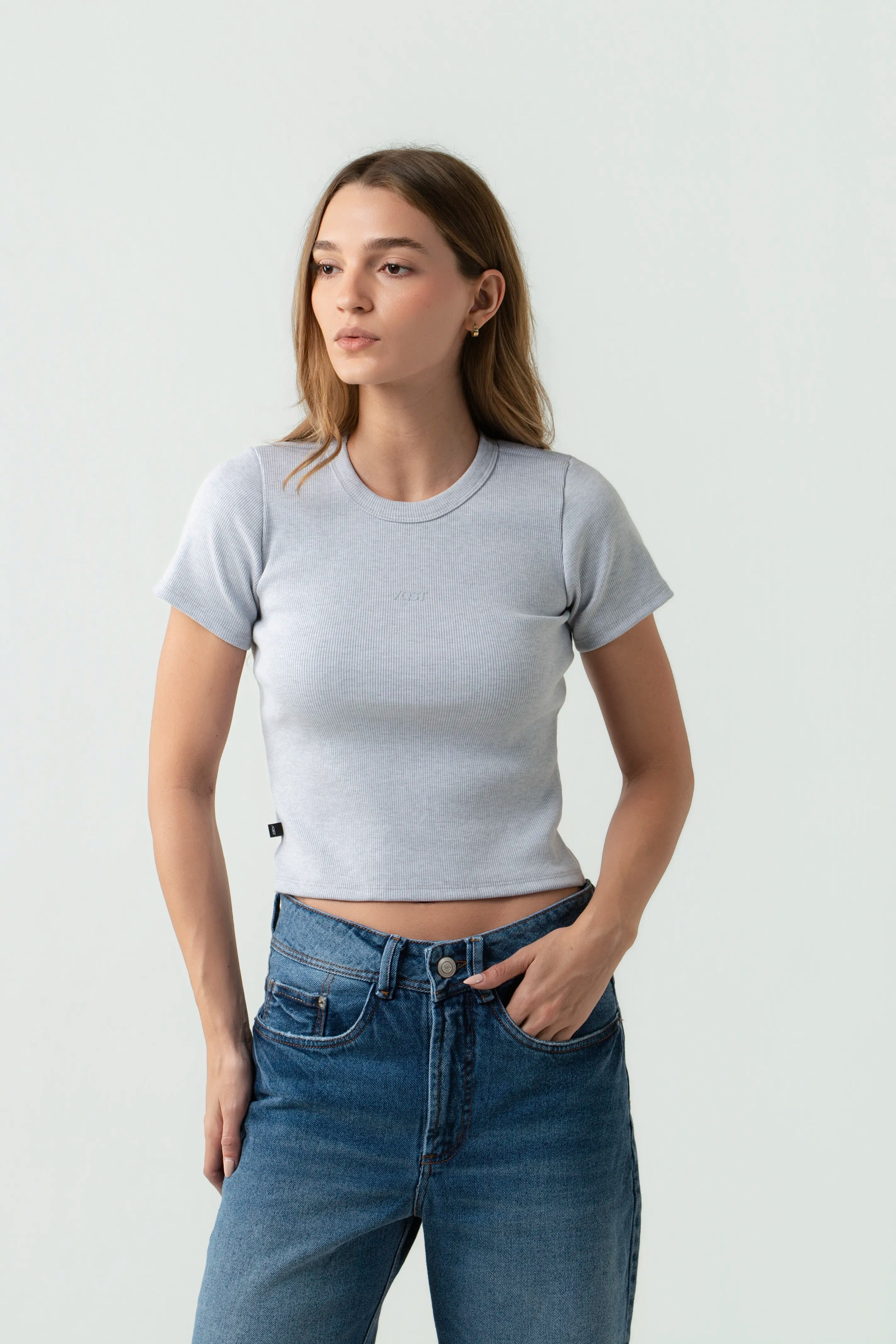 CAMISETA MANGA CORTA COLOR GRIS JASPE CLARO